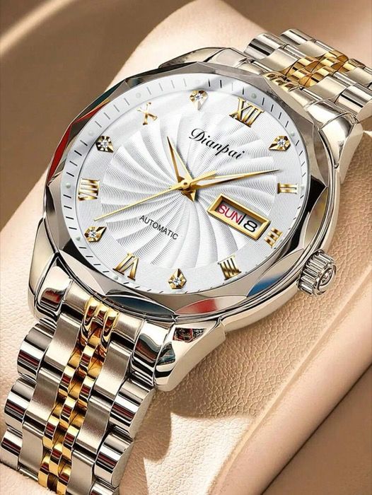 腕時計 メンズ 機械式 ディアンパイ ファッション メンズ フル自動巻き機械式腕時計 耐久性のあるステンレススチールバンド デュアルカレンダー ナイトライト メンズ腕時計 - バレンタインデーのギフト