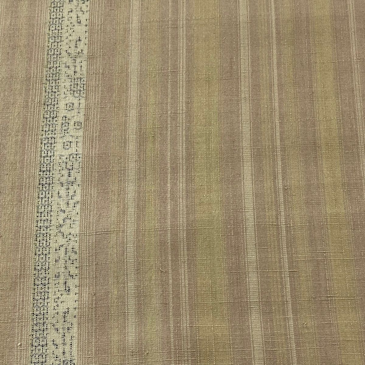 反物 結城紬 証紙 縞 亀甲絣 ベージュ 正絹