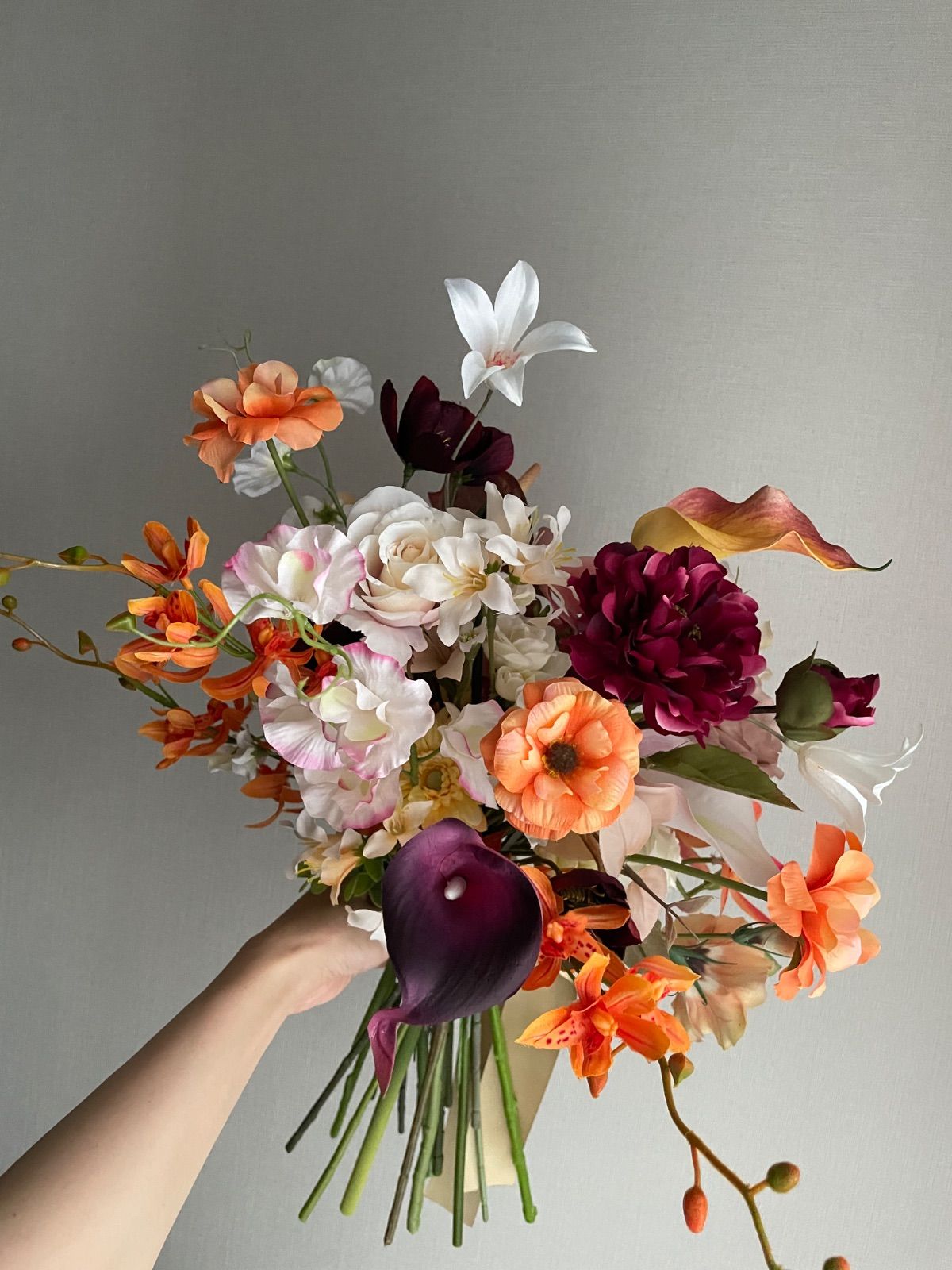 アーティフィシャルフラワーブーケ_Orange peach×Bordeaux orange