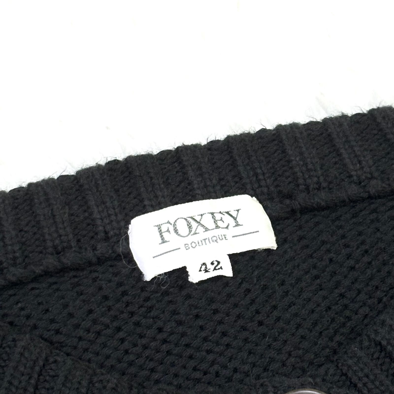  ki 26 i FOXEY 五分丈コットンカーディガン サイズ42 ブランド刻印 クルーネックカーディガン 厚手 フロントボタン 五分袖 七分袖 カーディガン ボレロ アンサンブル
