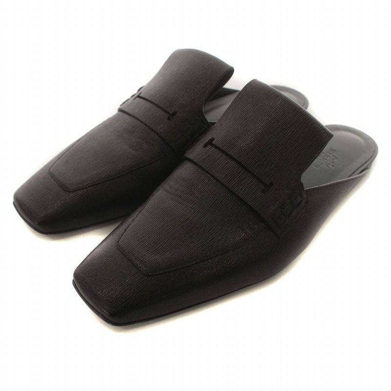 エルメス HERMES エロージュ ミュール サンダル レザー 39 24.5cm 黒  