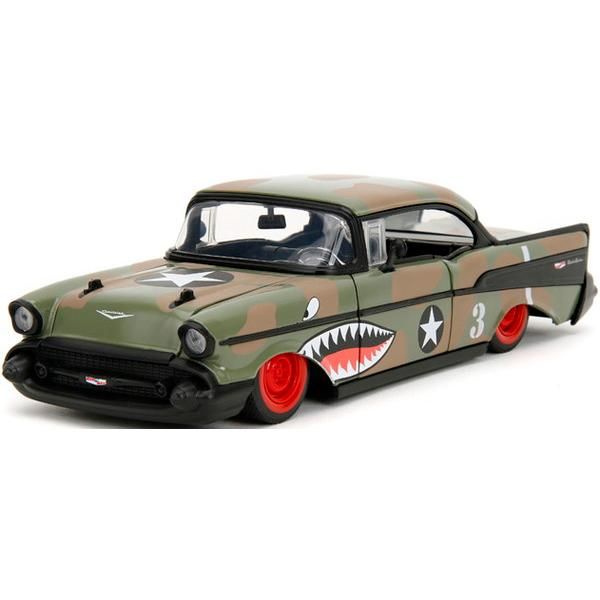 新品 JADA TOYS 1/24 1957 シェビー ベル エアー チョップトップ カモ/シャークマウス 完成品ダイキャストミニカー JADA35027 [佐川急便]