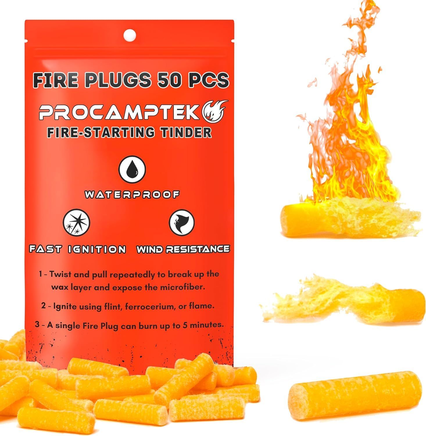 ★ お試し品 PROCAMPTEK プロキャンプテック FIRE PLUGS 5pcs ファイヤー プラグ 5個 着火剤 パラフィン ワックス 焚き火 キャンプ ブッシュクラフト 野営 火おこし