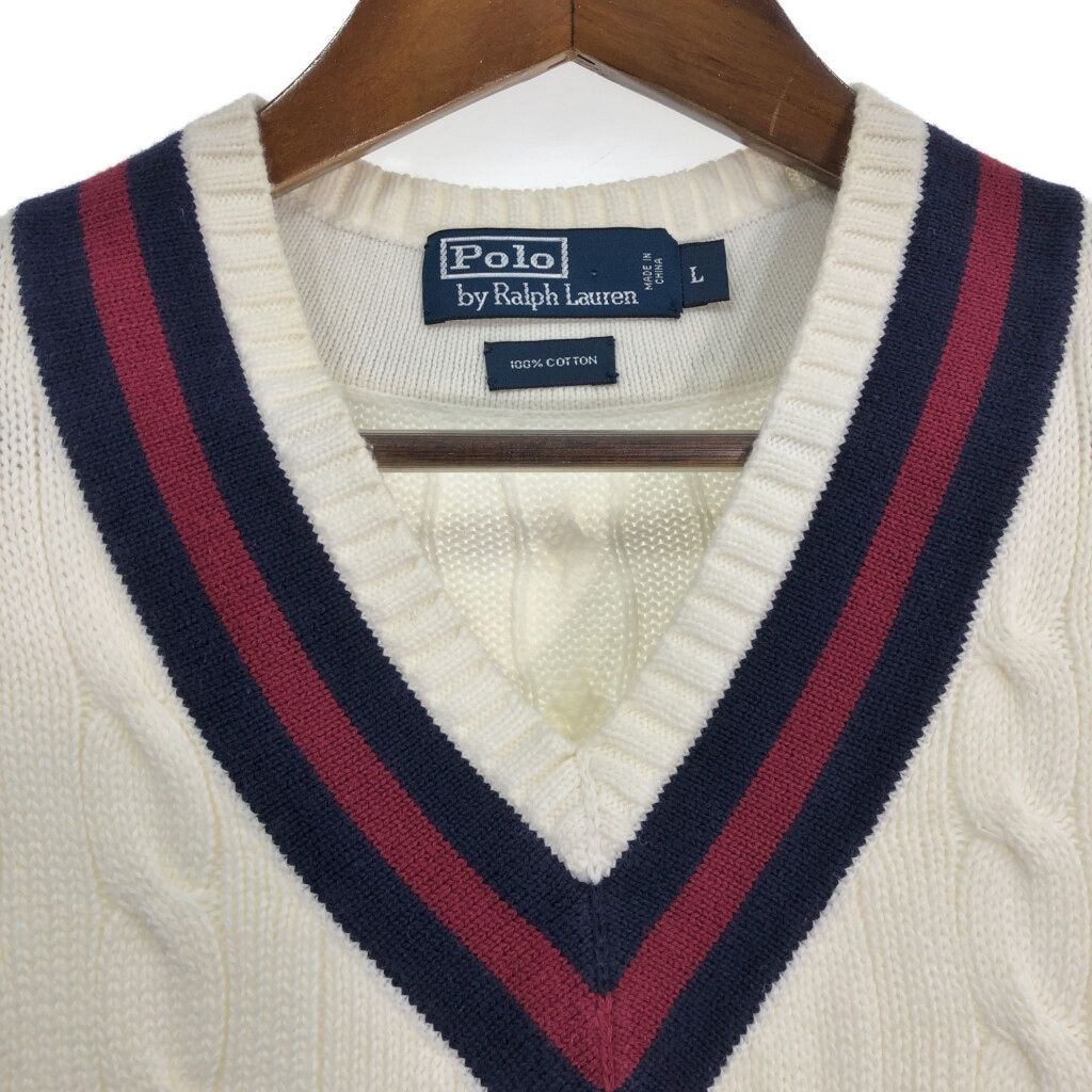ラルフローレン チルデンニットベスト ホワイト ウール100% Mサイズ 古着 Polo by Ralph Lauren ポロ ラルフローレン チルデンニットベスト