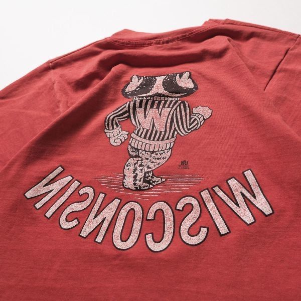 80's USA製 ウィスコンシン カレッジ 両面プリント Tシャツ 赤 (S