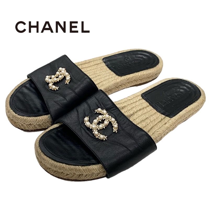 シャネル CHANEL サンダル 靴 シューズ レザー ブラック 黒 ココマーク 