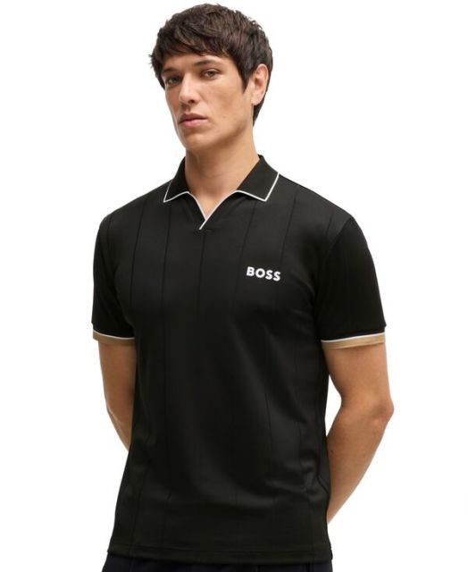 送料無料 ヒューゴボス レディース ポロシャツ トップス BOSS by Men’s Four-Way Stretch Active Slim-Fit Polo Black