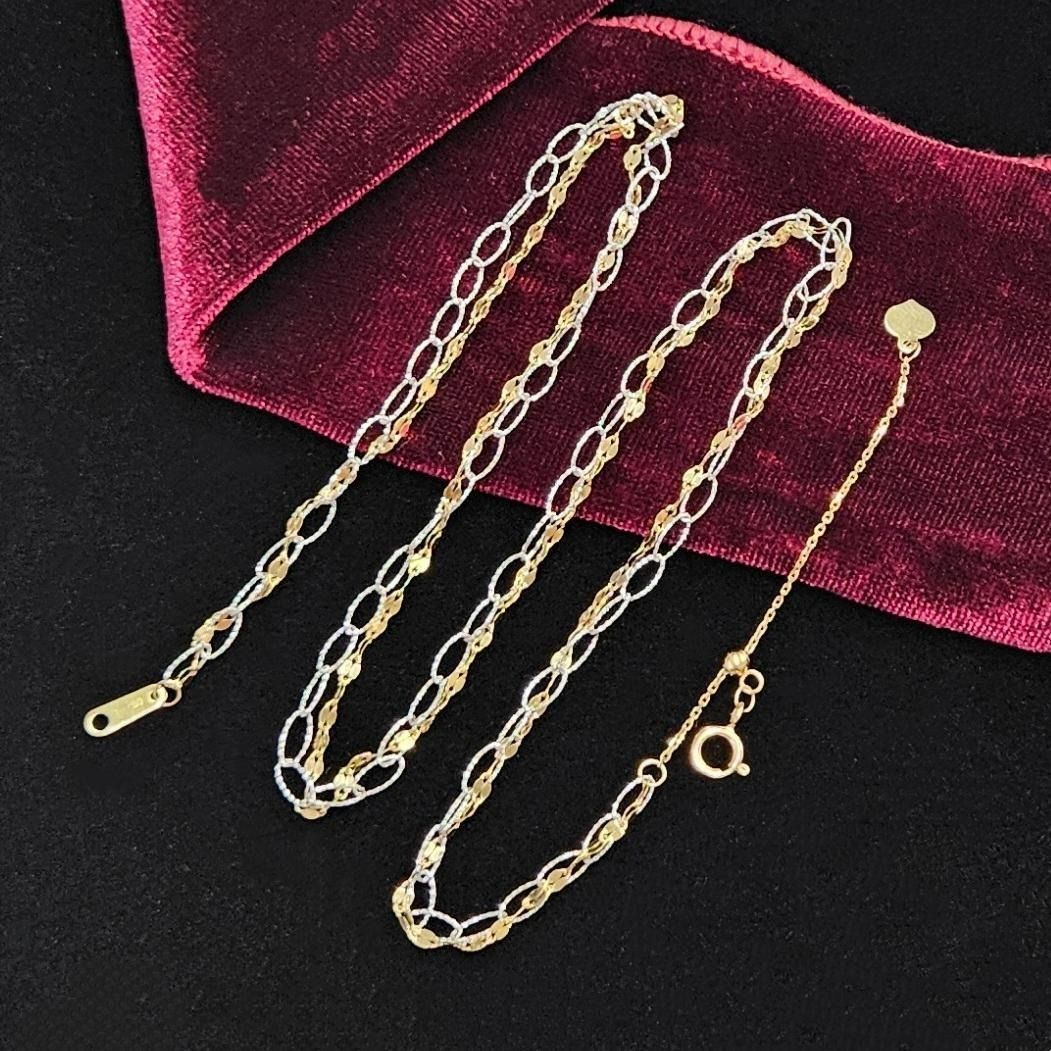 最強のキラキラ！ 18金 K18 YG WG コンビカラー 2連 ネックレス