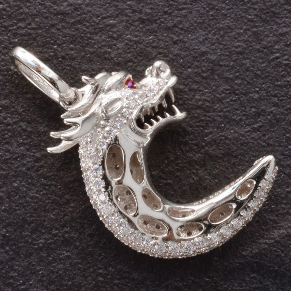 ペンダントトップ メンズ 18金 K18WG 18K ドラゴン 龍 ダイヤモンド