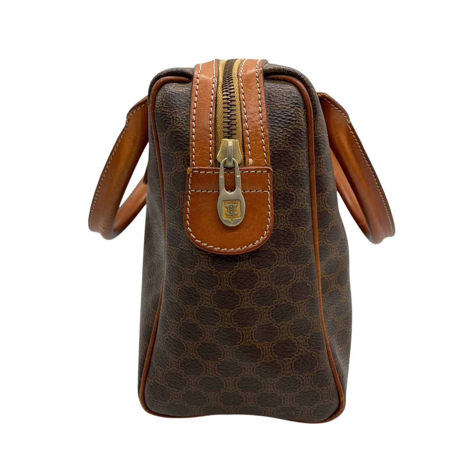 【美品】セリーヌ　ハンドバッグ　レザー　PVC マカダム　ゴールド金具　濃茶 CELINE オールドセリーヌ マカダム ハンドバッグ PVC レザー