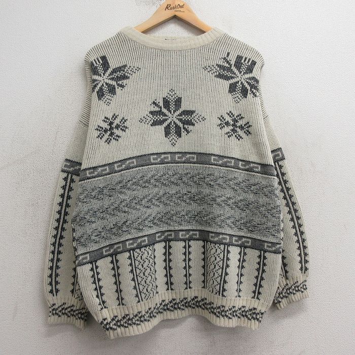 XL/古着 長袖 ノルディック セーター メンズ 90s 雪柄 大きいサイズ クルーネック 薄ベージュ他 カーキ 25jan11 中古 ニット トップス