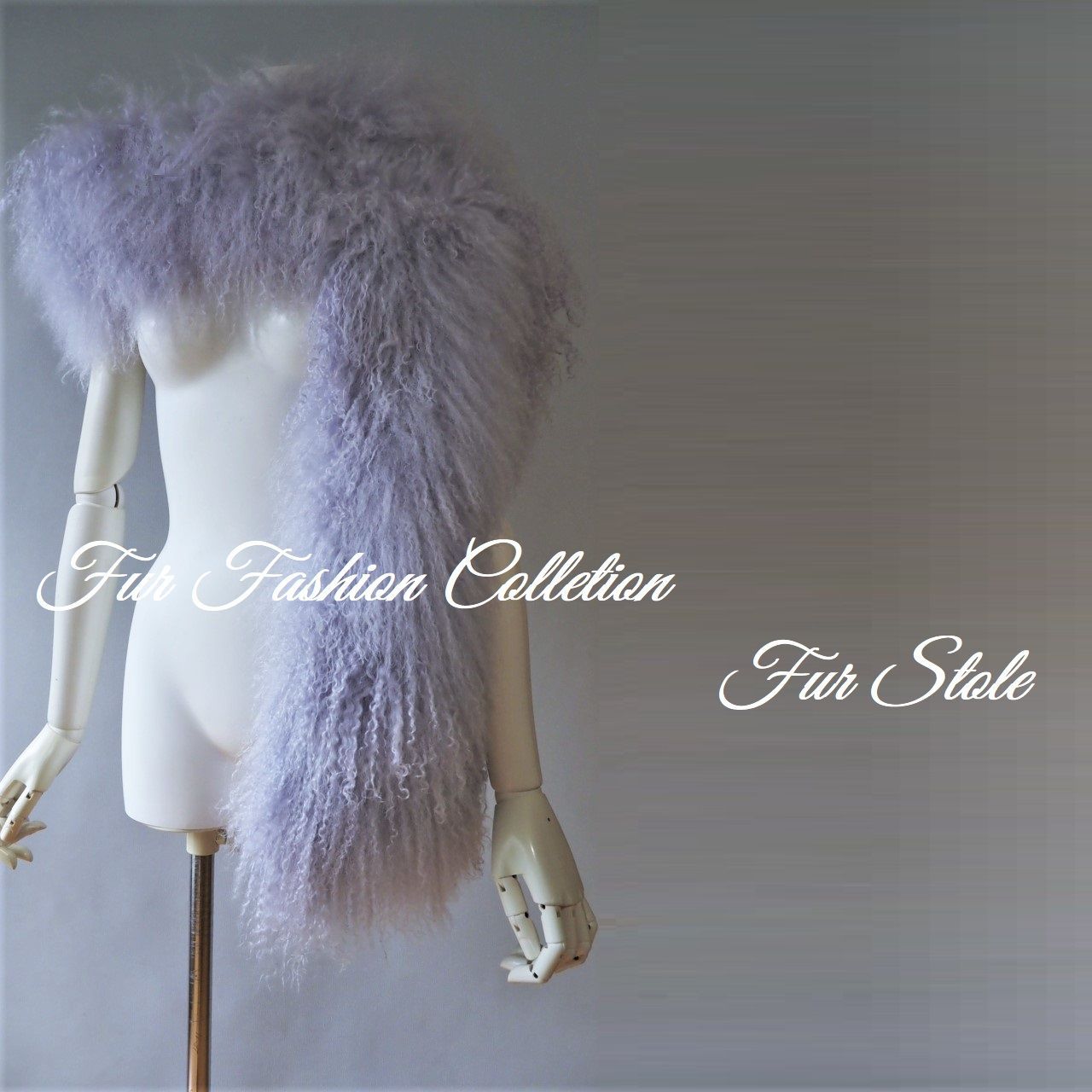 FurStudio優雅な存在感ホワイトチベットラムファーポケット付毛皮ロングマフラーファーストール