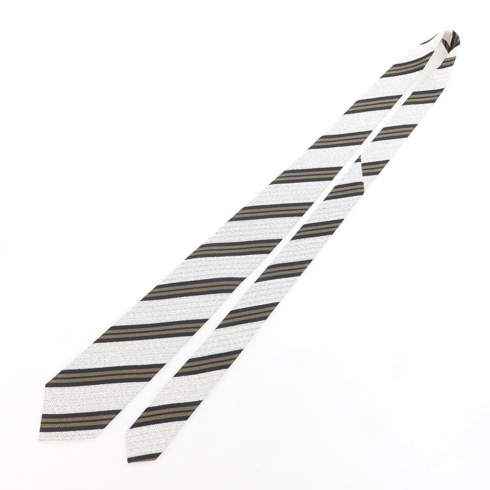 ニッキー nicky シルク ストライプ柄ネクタイ オフホワイトxカーキ メンズ