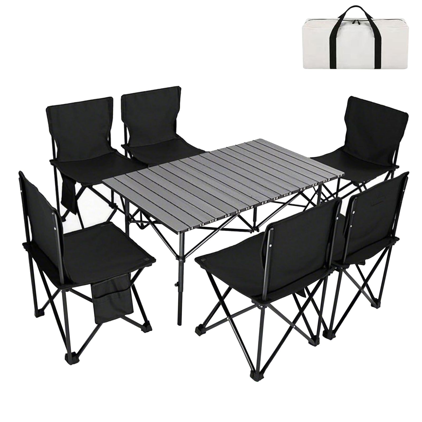 BEIKEMALL アウトドア テーブル チェア セット キャンプ テーブル57cm×95cm×50cm ピクニックテーブル 超軽量 折り畳み 組立簡単 収納バッグ付き BBQ お釣り ガーデン キャンプ用品 ブラック 7点セット