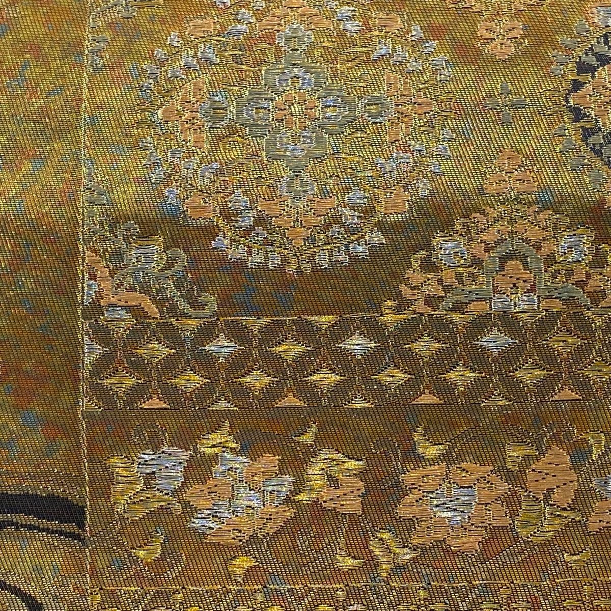 袋帯 秀品 華文 花唐草 金銀糸 箔 金色 六通 正絹