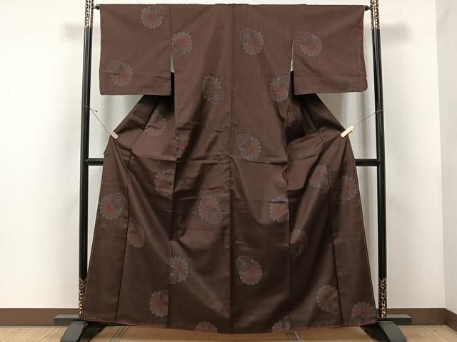⚫︎素敵な葡萄柄 秋カラー 紬の着物 平和屋着物□上質な紬 葡萄蔦の葉丸文 正絹 逸品 CAAP7724oy 平和