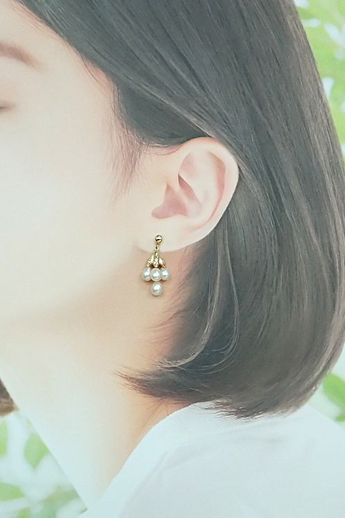 ミキモト 淡水真珠 イヤリング ダイヤモンド K18イエローゴールド  