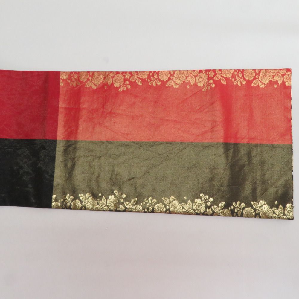 袋帯 振袖用 絹 波に桜紋様 ゴールドxブラックxホワイト 金糸銀糸 六