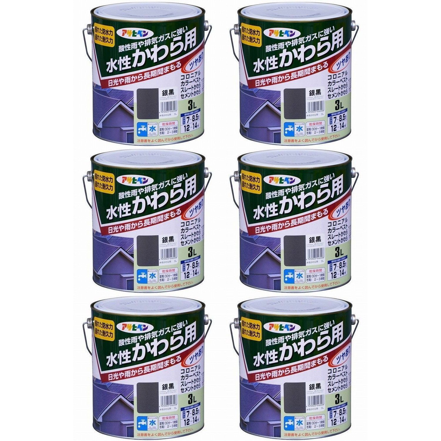 アサヒペン - 水性かわら用 - ３Ｌ - 銀黒 6缶セット【BT-45