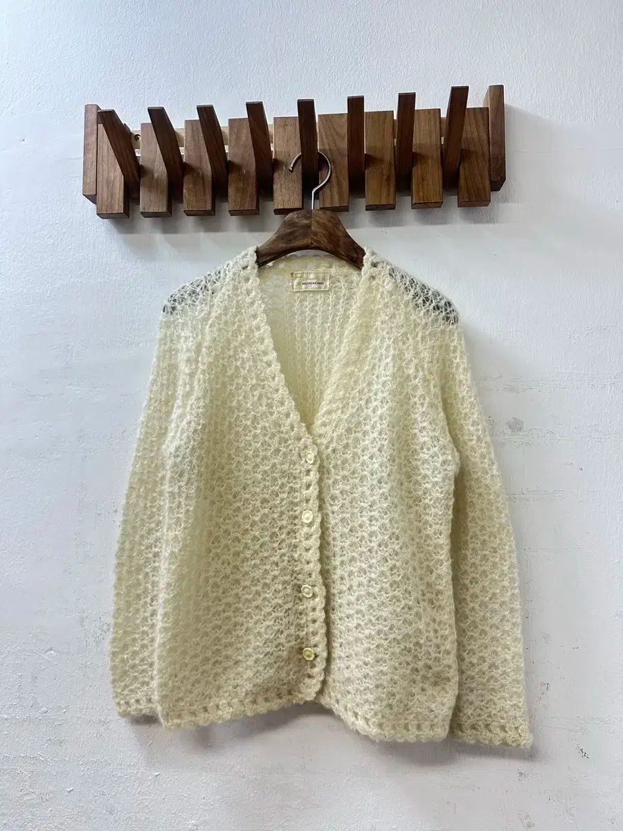 日本ヴィンテージ MITSUKOSHI アイボリー ループ モヘア ニット カーディガン