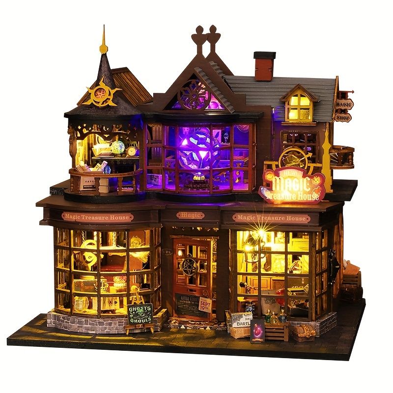1pc アートデコ 3D ミニチュア音楽ボックスドールハウス、DIY 手作り建物モデル、バッテリー駆動、デスクトップの装飾玩具、バレンタインデー、勉強、寝室、リビングルーム、友達、カップ