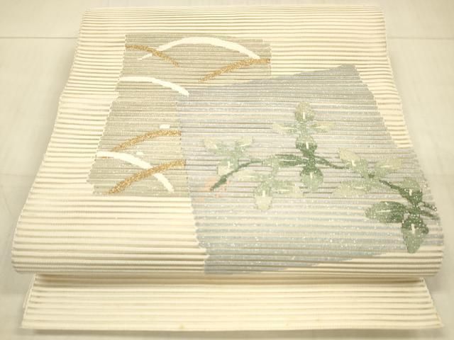 夏帯 名古屋帯 絽綴れ 菖蒲 金銀糸 上品なデザイン 正絹 着物 RO-4373 夏帯 名古屋帯 絽綴れ 菖蒲 金銀糸 上品なデザイン 正絹 着物 RO