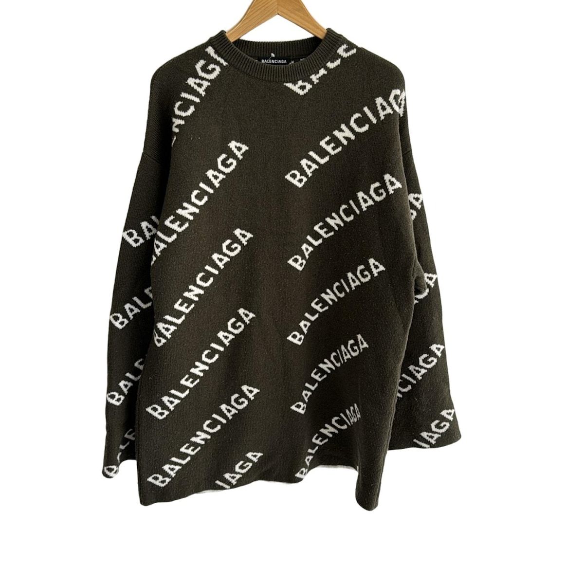 BALENCIAGA バレンシアガ 長袖セーター サイズXS メンズ - 623283 T1567 カーキ×白 クルーネック|オーバーサイズ