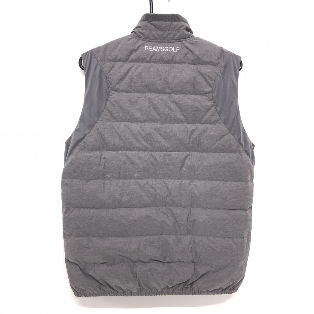 ビームスゴルフ ダウンベスト グレー ロゴ刺しゅう ネック内側フリース アームホール切替 メンズ L ゴルフウェア BEAMS GOLF