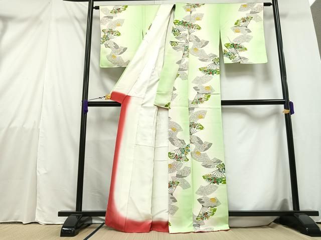 新品 正絹 金彩檜扇に蝶・花模様暈し小紋 新品 正絹 金彩檜扇に蝶・花模様暈し小紋