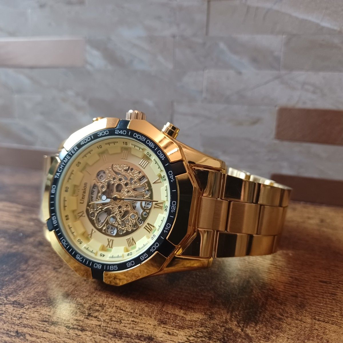 新品 デュアル Unraion クロノグラフ 腕時計メンズ ステン-