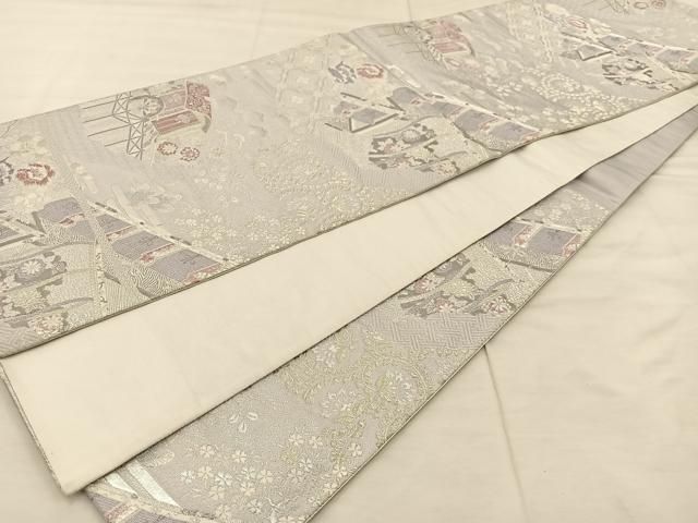 平和屋着物◎六通柄袋帯　唐織　九百プラチナ箔　几帳草華文　正絹　逸品　AABI0975yx 平和屋着物◎六通柄袋帯 唐織 千代田のきもの プラチナ箔九百錦 銀糸