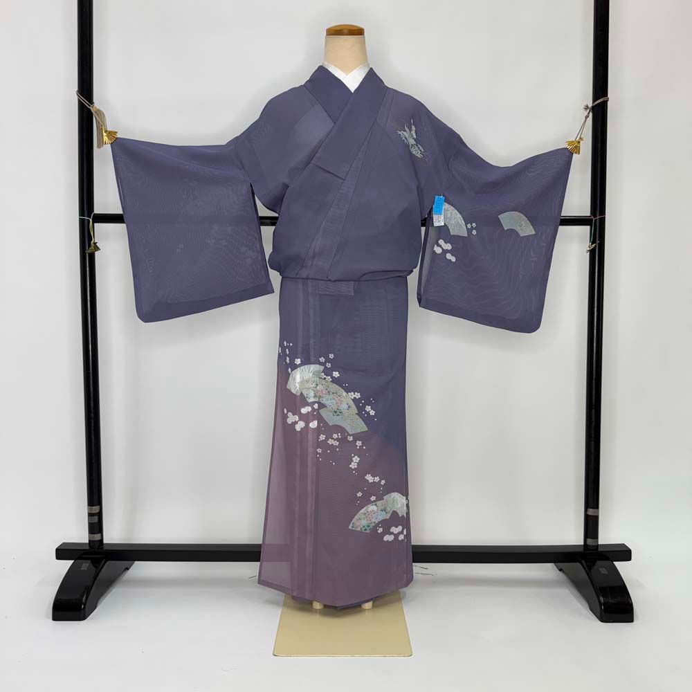 付け下げ 洗える着物 夏用 絽 松葉 のり散らし 流水 流線 着物 041a d