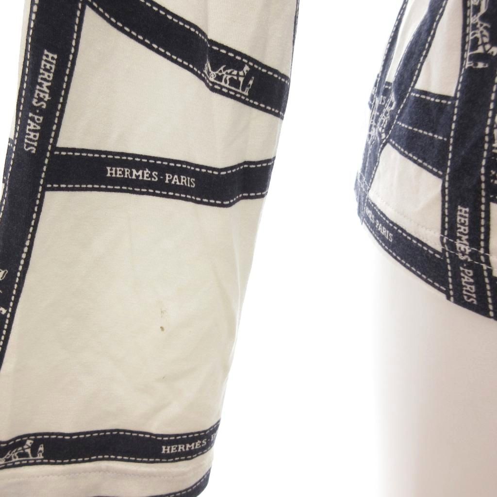 美品★希少★エルメス マルジェラ期　長袖Tシャツ リボン柄 ボルデュック柄　伸縮 HERMES エルメス ボルデュック柄 長袖Tシャツ リボン マルジェラ