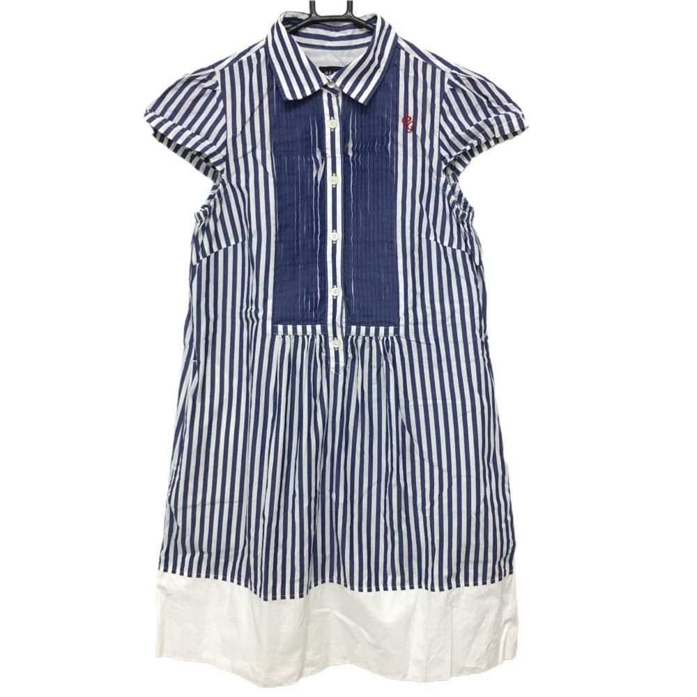☆特価☆パーリーゲイツ 半袖ポロワンピース 白×ネイビー ストライプ