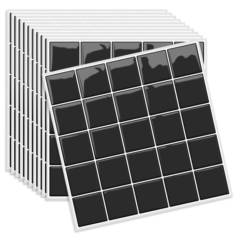 Size:25*25cm 10枚_Color:ブラック MORCART【10枚】タイルシール 防水 耐熱 キッチン 洗面所 トイレ DIY 家具やアイテムの装飾 タイルシート 壁紙シール 3D リメイクシート (25x25cm, ブラック)