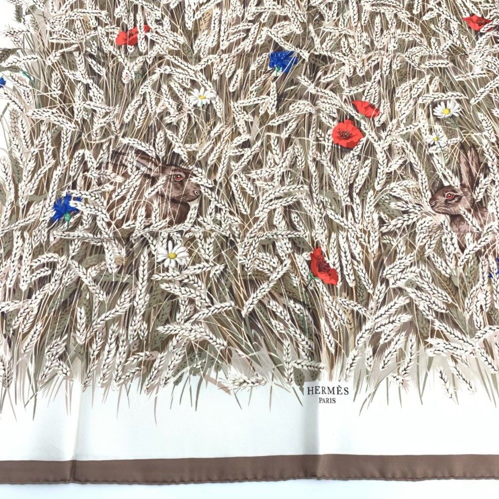 HERMES シルクスカーフ 麦畑とうさぎデザイン エルメス HERMES エルメス カレ90 Lapins Dans un Champ de bl〓 麦畑と