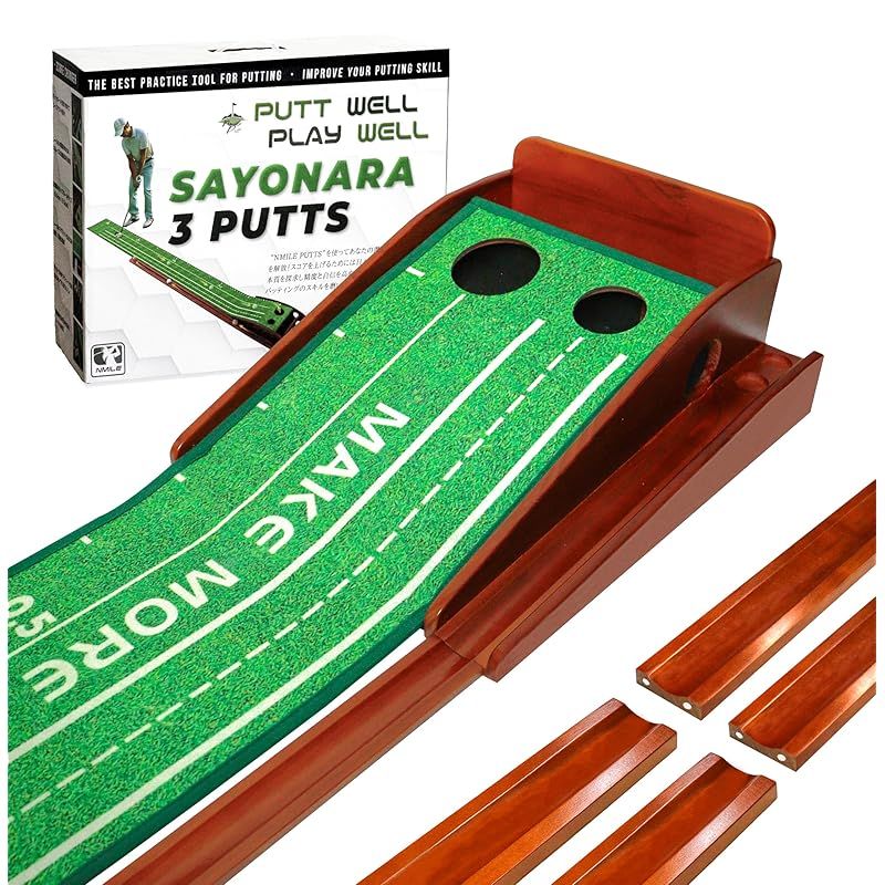 NMILE(エヌマイル) パター練習マット パターマット練習器具 ゴルフ練習器具 トレーニング 自動返球機能 滑らかな傾斜 3m 初心者 上級者 ガイドライン 真っ直ぐ打つ 室内練習 屋外練習 0