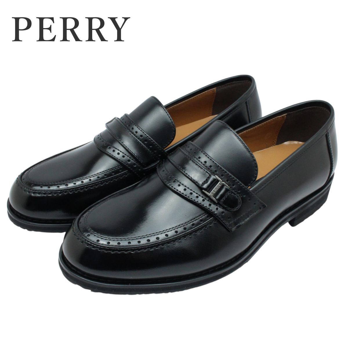 PERRY ペリー メンズ ビット ローファー PY5573 ブラック 本革 幅広 4E 靴 レザー 5572 ビジネスシューズ コンサバ madras マドラス社製