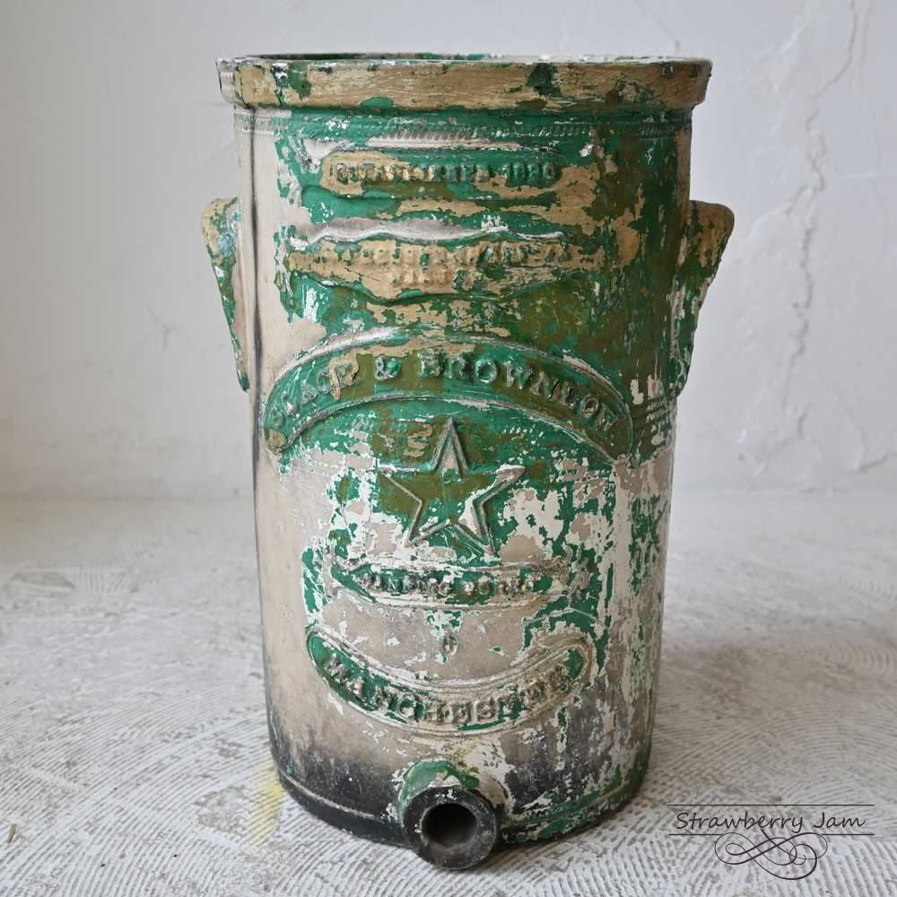 L3501-175 英国アンティーク ブリキドラム 鉢 ガーデニング ゴミ箱