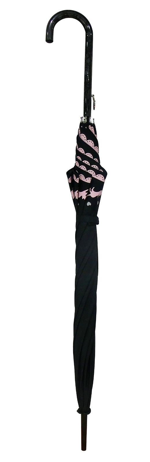 オカモト原宿店 黒ネコ裾柄 かわいい 60cm ジャンプ傘 (ピンク)
