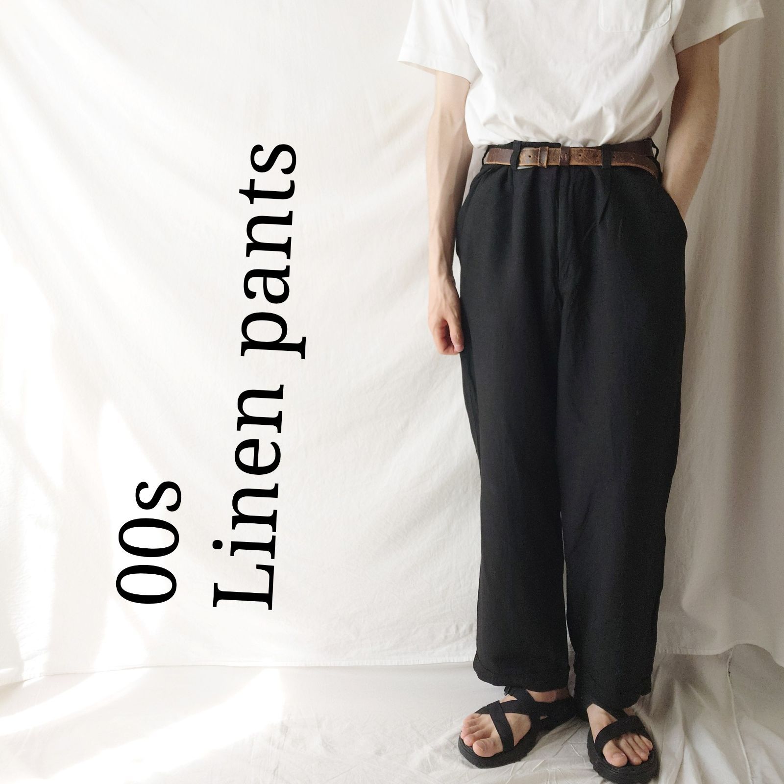 00s】claiborne クレイボーン 古着 リネンパンツ ブラック