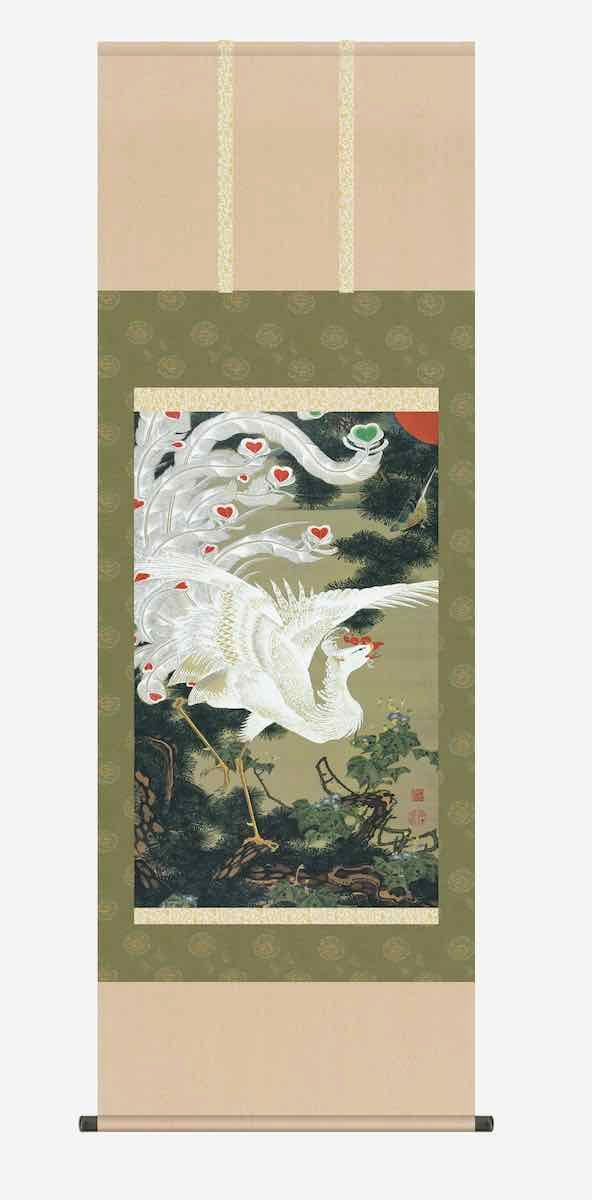 10年保証 掛け軸 名画複製画 老松白鳳図(ろうしょうはくほうず)伊藤