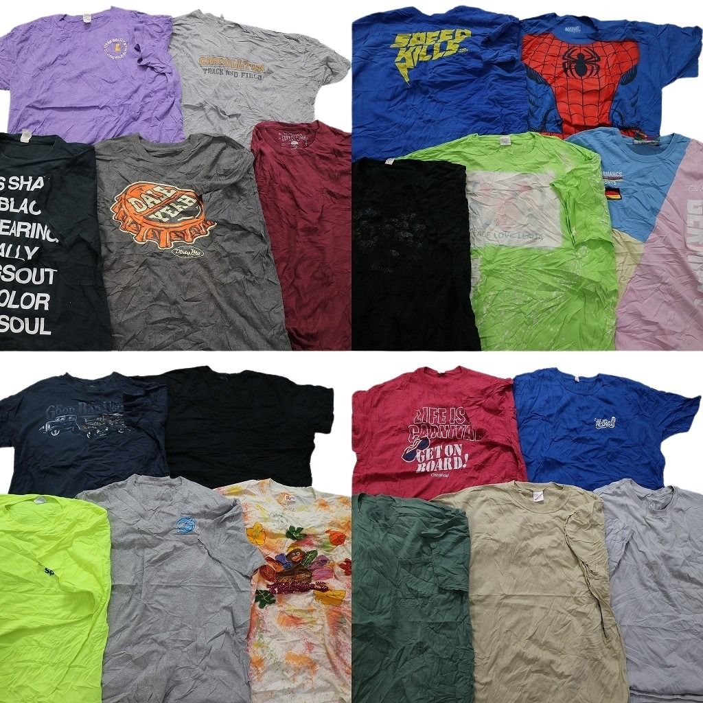 古着卸 まとめ売り カラーMix プリント 半袖Tシャツ 20枚セット (メンズ 2XL ) スパイダーマン マーベル 映画 バイカラー 中古 古着 MY3978