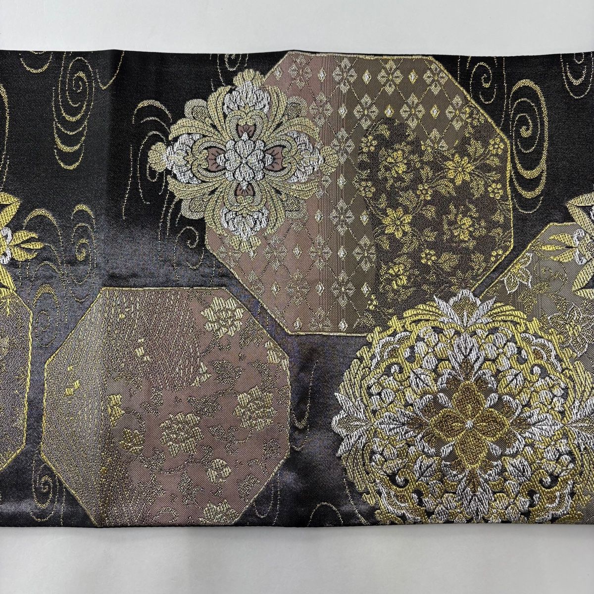 袋帯 秀品 鳳凰 格天井 金糸 箔 オレンジ 六通 正絹 【中古