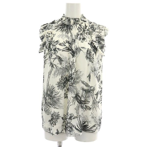 フレイアイディー FRAY I.D 22SS ギャザーフリルバックリボンブラウス ノースリーブ 花柄 プルオーバー インナー付 ONE 黒 ブラック オフホワイト /MY ■OS