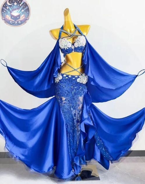 ♥ ベリーダンス衣装 ブラベルトスカートセット 青 オーダーメイド