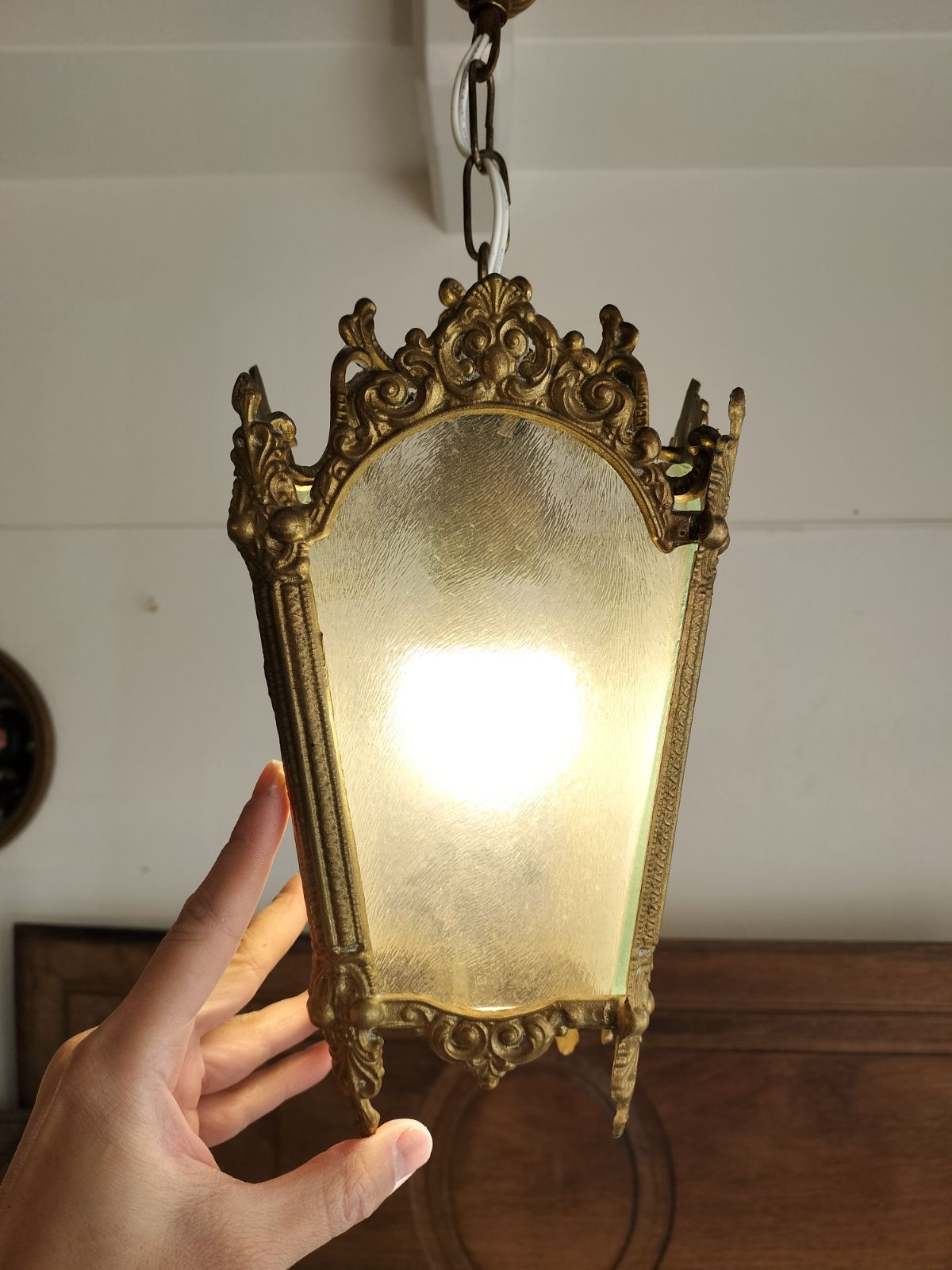 3.フランス アンティーク シャンデリア 3灯 キャンドル ライト 吊り