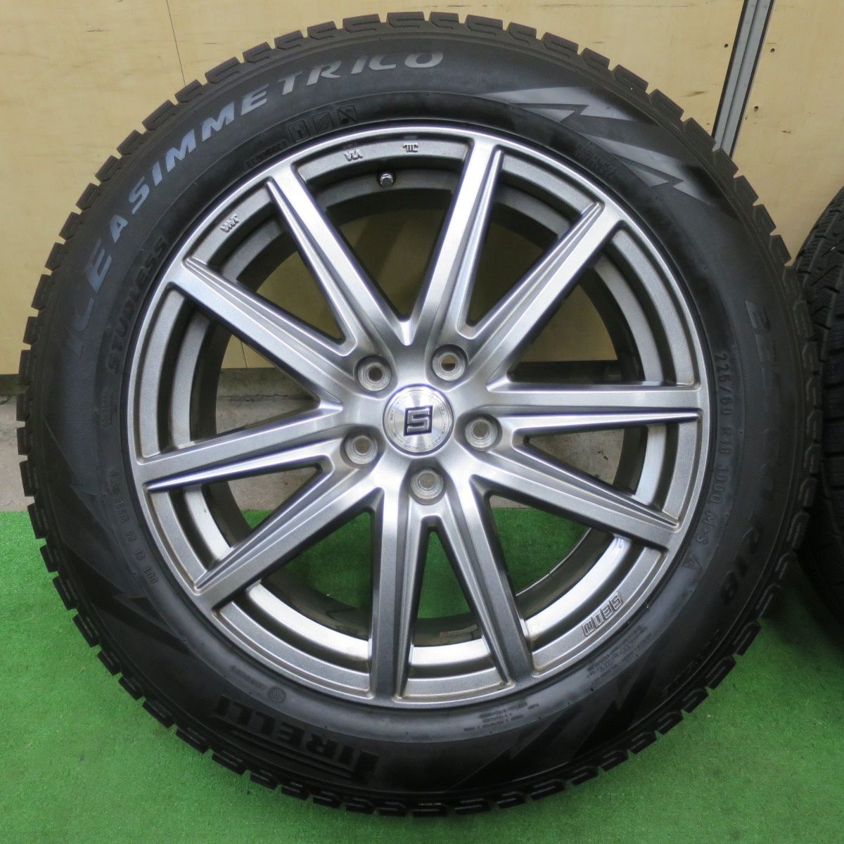 バリ溝 21年 キレイ 9分 スタッドレス 225 60R18 ピレリ アイスアシンメトリコ SEIN ザイン 18インチ PCD114.3 5H 5091703TTス