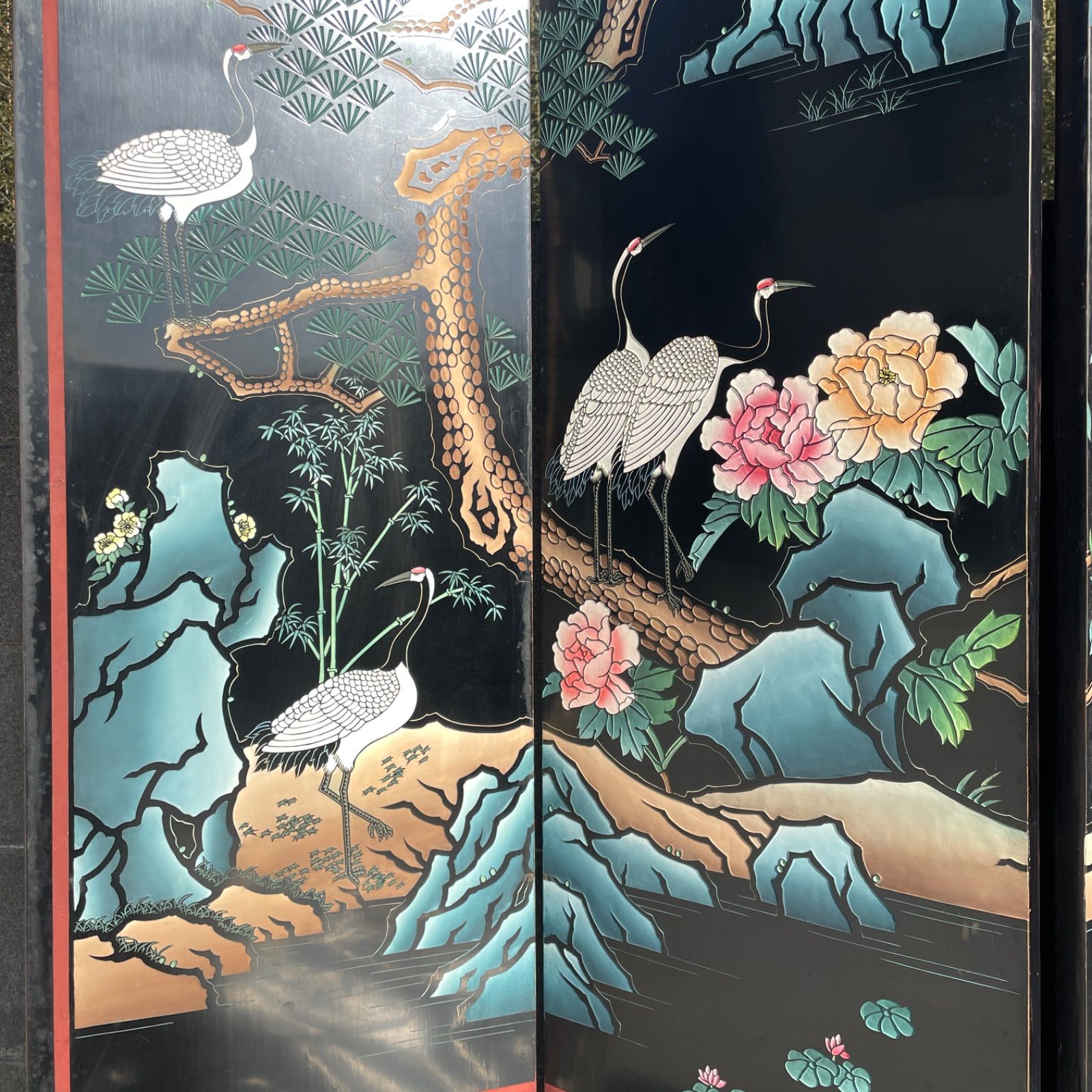 日本画 屏風 花鳥　骨董品 骨董 屏風 レトロ アンティーク 日本画 花鳥画 年代物 花鳥図屏風 文化