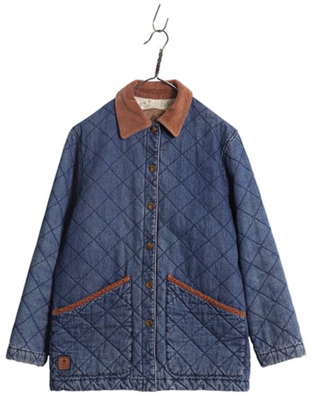 90s ラルフローレン ジーンズ 中綿 キルティング デニム ジャケット レディース M オールド ポロ ハーフ コート カバーオール ライナー付き